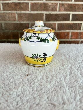 Hand-Painted Ceramic Jar with Lid - Yellow Accents